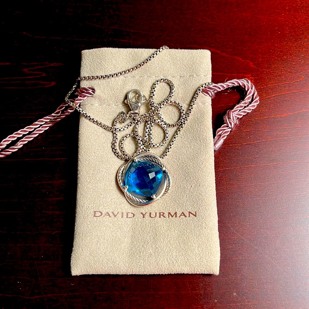 DAVID YURMAN blue topaz 925 Sterling pendant & 925 DY Sterling chain Continuance - Picture 2 of 6